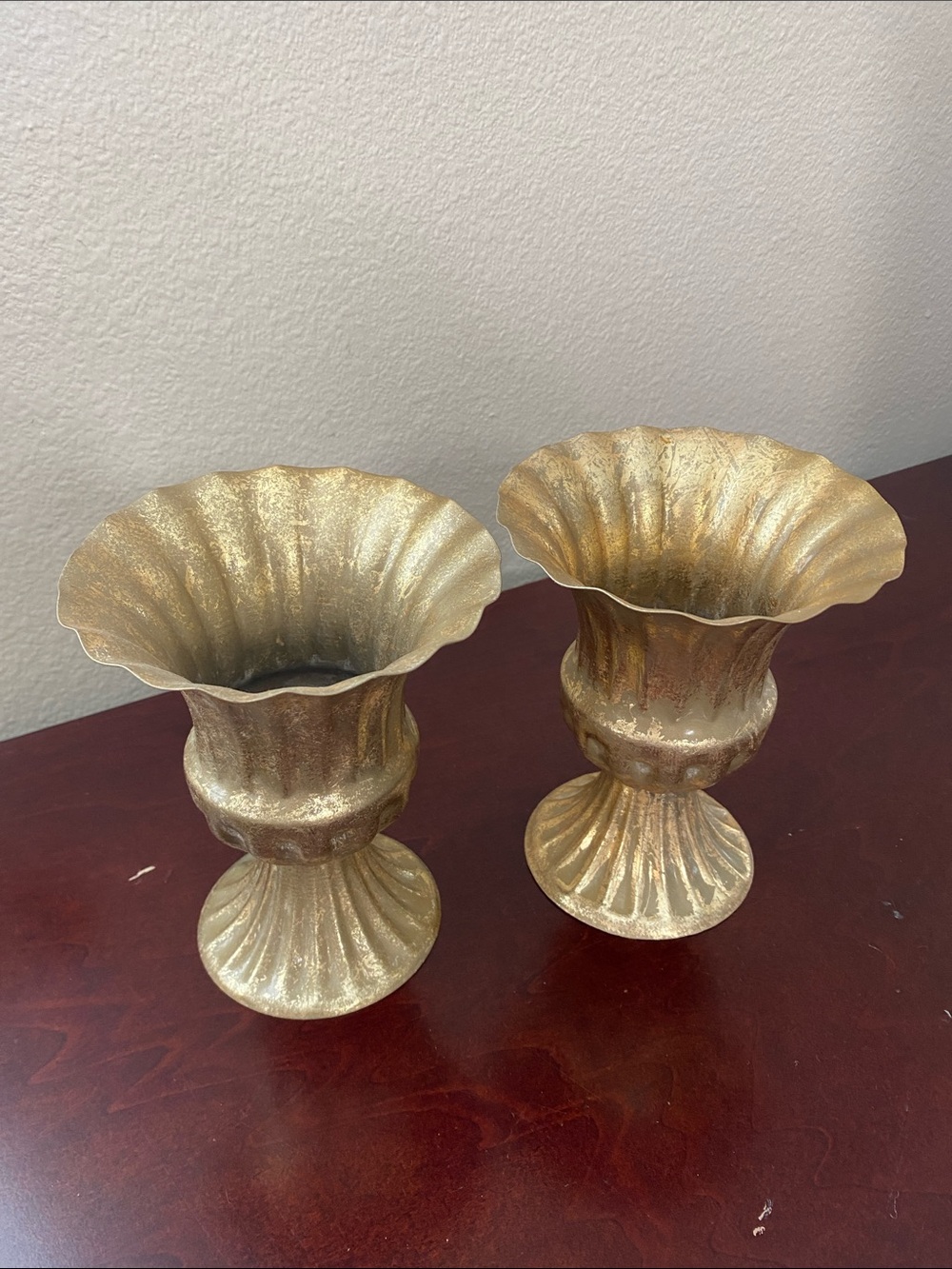 Gold Decorative Fluted Urn Vases - Set of 2